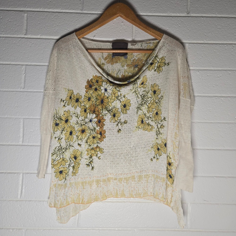 Anthropologie Guinevere Womens Oversized Linen Floral Top Hippie Medium Boho